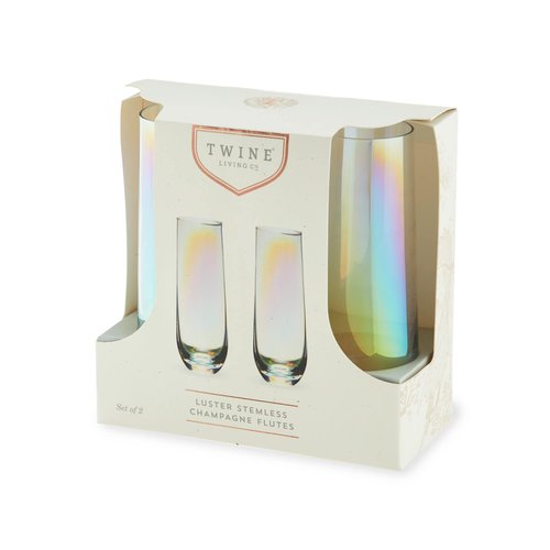 Twine Luster Stemless Champagne Flutes, Iridescent Rainbow Finish, Sparkling Wine Glasses for Prosecco, Sparkling Cocktails, Mimosas, Elegant Glassware for Wedding Gifts,10 oz, 2 count (Pack of 4)