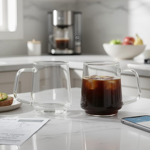Aquach 20 Oz Glass Coffee Tea Cups, Clear Mugs with Handle, Microwave and Dishwasher safe Home Office Mug Perfect for Americano Latte Hot Beverages, 2-Pack