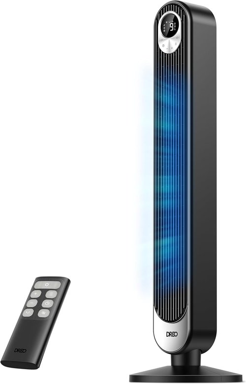 DREO Bladeless Tower Fan - 28 ft/s Quiet Oscillating Design | 9 Speeds, Remote, 12H Timer, 42 Inch