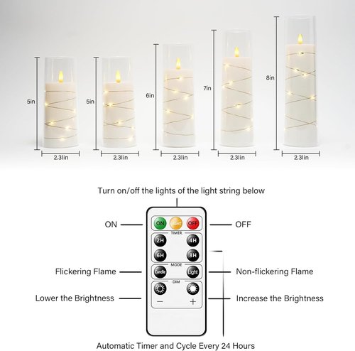 Kakoya Flameless LED Candles - 5-Piece Set with Timer for Romantic Ambiance | White Acrylic Shell
