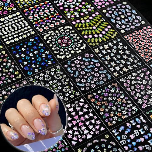 30 Sheets Floral Nail Art Stickers 3D Self-Adhesive Flower Decals