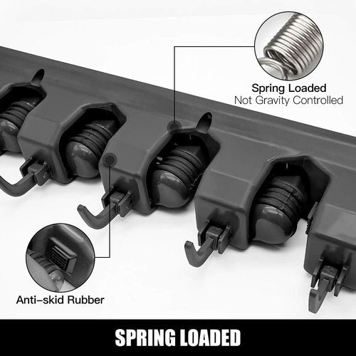 IMILLET Mop and Broom Holder - Wall-Mounted Organizer with 5 Ball Slots & 6 Hooks | Black