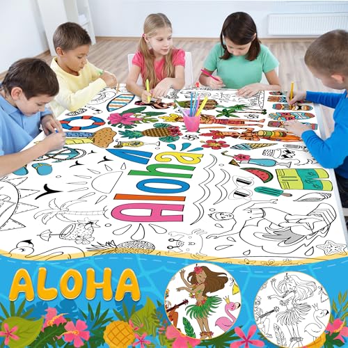 OHOME Hawaiian Giant Coloring Poster & Tablecloth - Luau Party Decor & Craft Activities