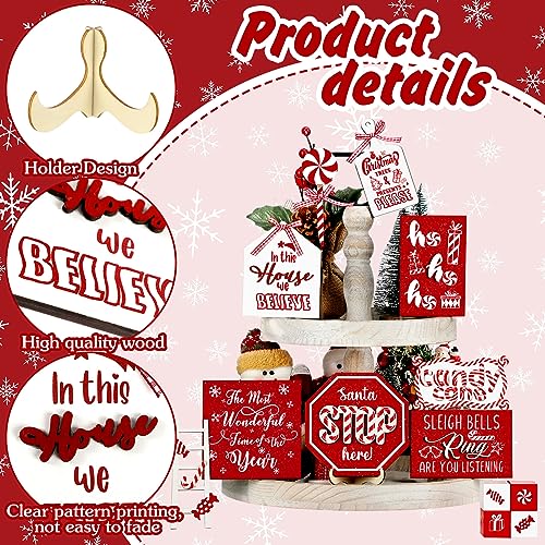 Christmas Candy Cane Tiered Tray Decor Set - 14 Pieces Holiday Table Centerpiece