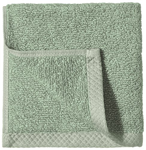 Amazon Basics 100% Cotton Quick-Dry Washcloths, Seafoam Green, 12-Pack