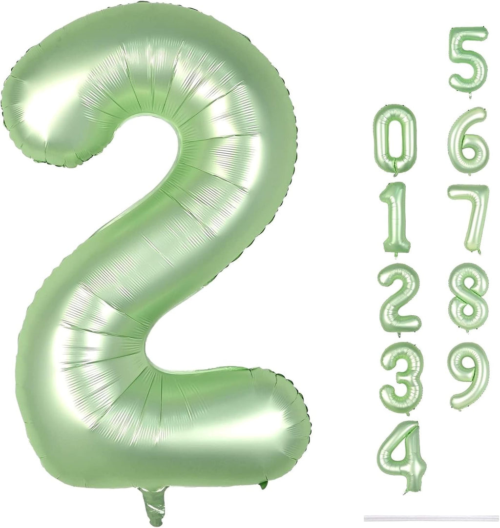 Skiennix 40" Balloon Number 2 - Sage Green Foil Balloon for 2nd, 12th, 20th Birthday & Graduation Celebrations