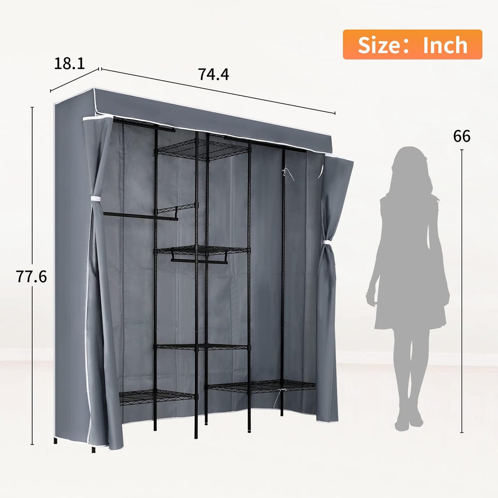 PayLessHere Metal Garment Rack - Adjustable Portable Closet with 4 Hanger Rods & 7 Shelves, Black