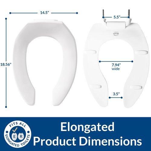 BEMIS 1955SSCT Commercial Open Front Plastic Toilet Seat, Heavy Duty Industrial No Slam Seat without Lid, Secure Installation, Made in USA, Elongated, White