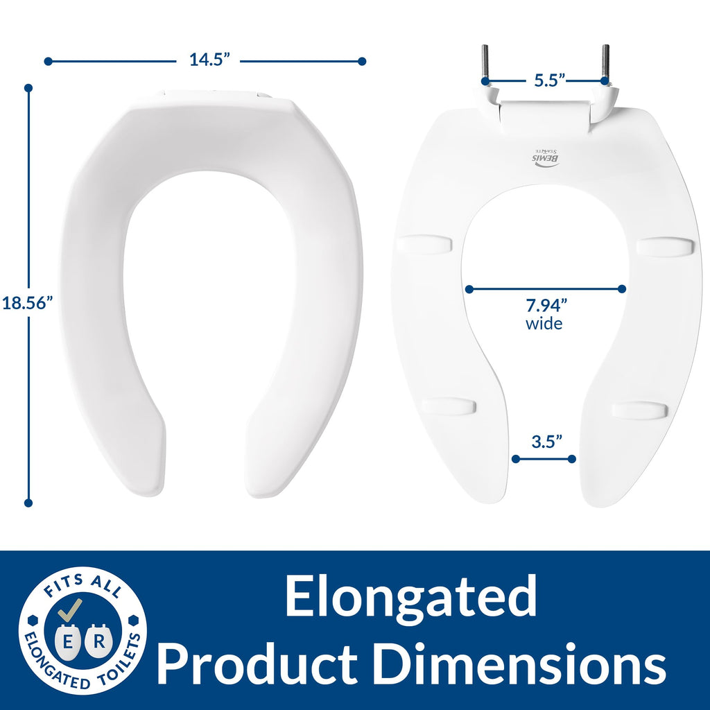BEMIS 1955SSTFR Commercial Heavy Duty Fire Retardant Open Front Toilet Seat without Cover, Industrial No Slam Seat, Made in USA, Elongated, White