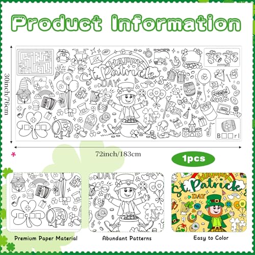 St. Patrick's Day Coloring Tablecloth for Kids - 72" x 30"