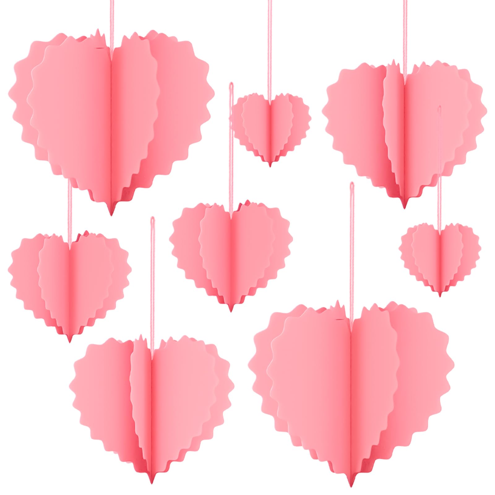 Valentines Day Decorations - 8 Pcs Pink 3D Valentines Hanging Hearts Ornaments Paper Valentines Tree Decorations for Valentines, Wedding, Engagement, Anniversary, Galentines Party Décor