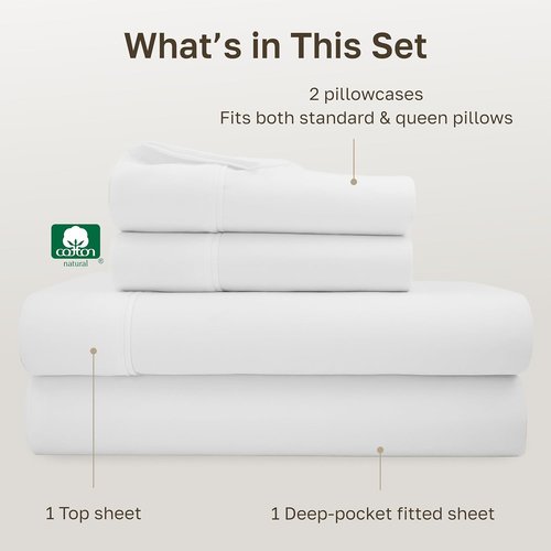 California Design Den Queen Size Bed Sheets Set - 100% Soft Cotton, 400 TC, Silky Sateen Weave, Deep Pockets - Antique White