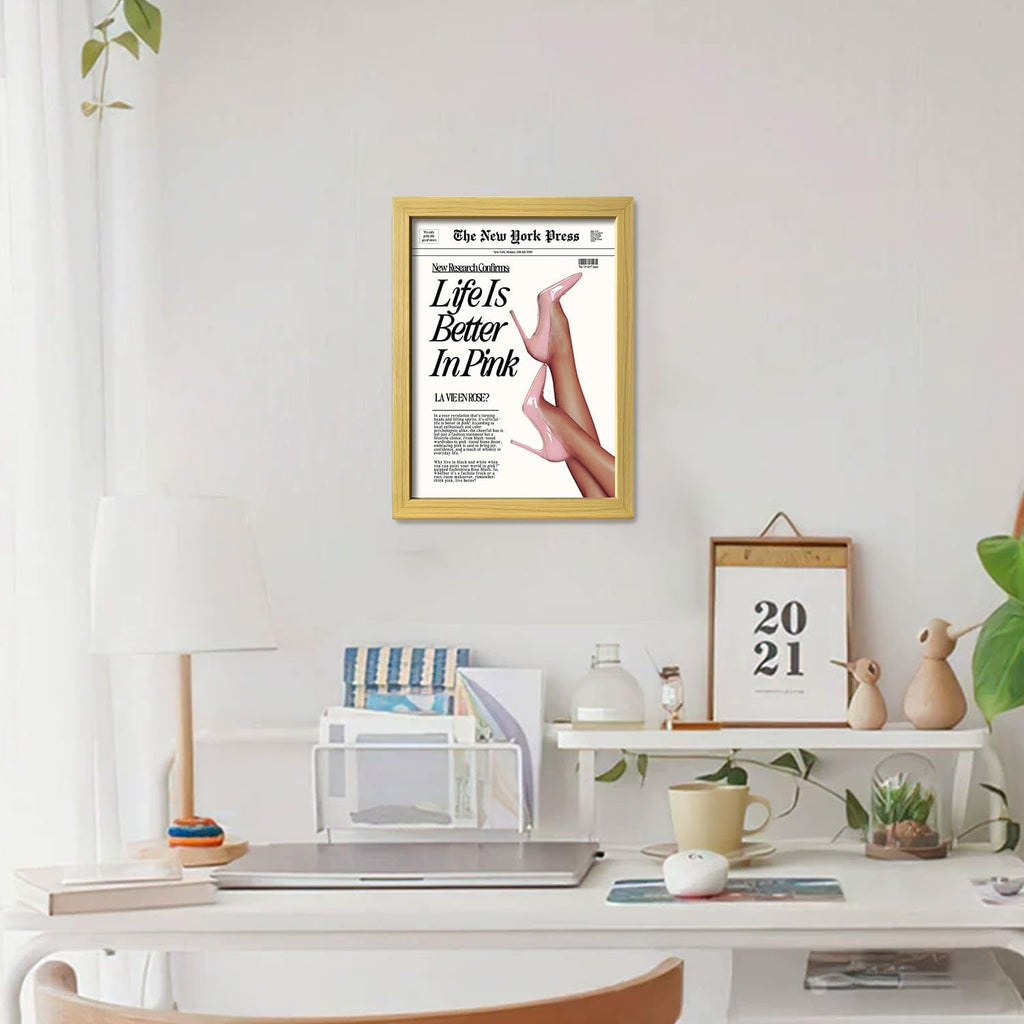 Skiennix Framed Baby Pink Wall Art - Trendy Canvas Print for Aesthetic Room Decor | Perfect for Bedrooms