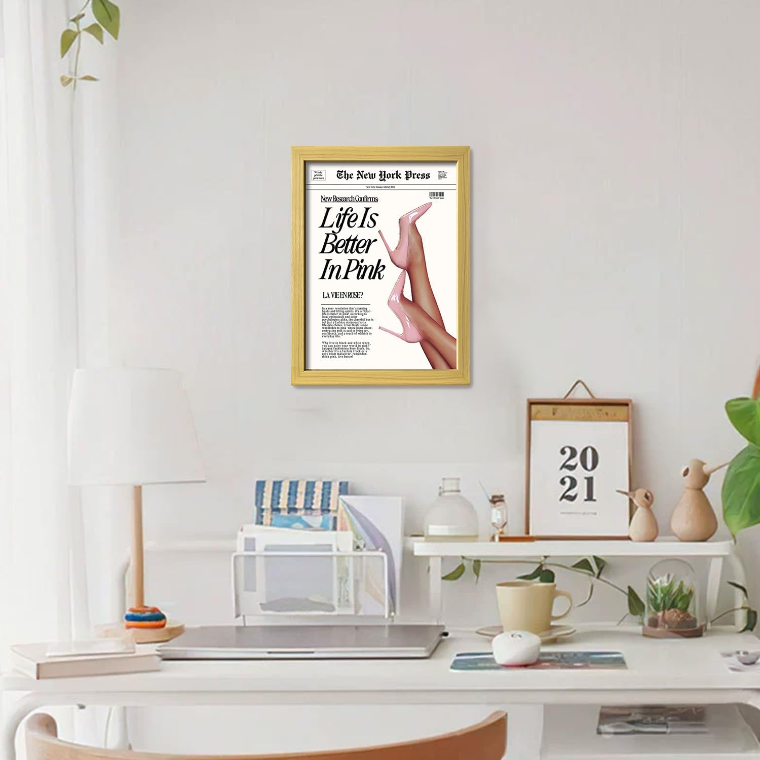 Skiennix Framed Baby Pink Wall Art - Trendy Canvas Print for Aesthetic Room Decor | Perfect for Bedrooms