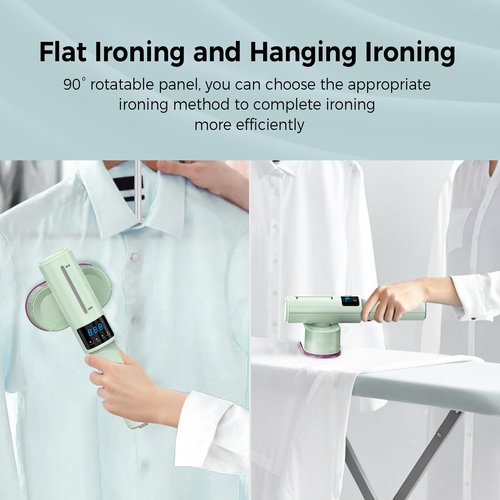 Portable Travel Steamer for Clothes, Fast Wrinkle Remover Garment Steamer for Home & Travel, 2-in-1 Iron & Steam with 90°Rotatable Head, Handheld Iron Steamer with LCD Temperature Display
