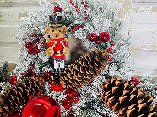 14-Inch Handcrafted Wooden Nutcracker Doll - Teddy Bear Drummer