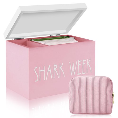 BORAENDEY Tampon Holder and Feminine Products Organizer for Bathroom, Shark Week Storage, Dispenser, Farmhouse Container, Accessories Box for Girl Stuff