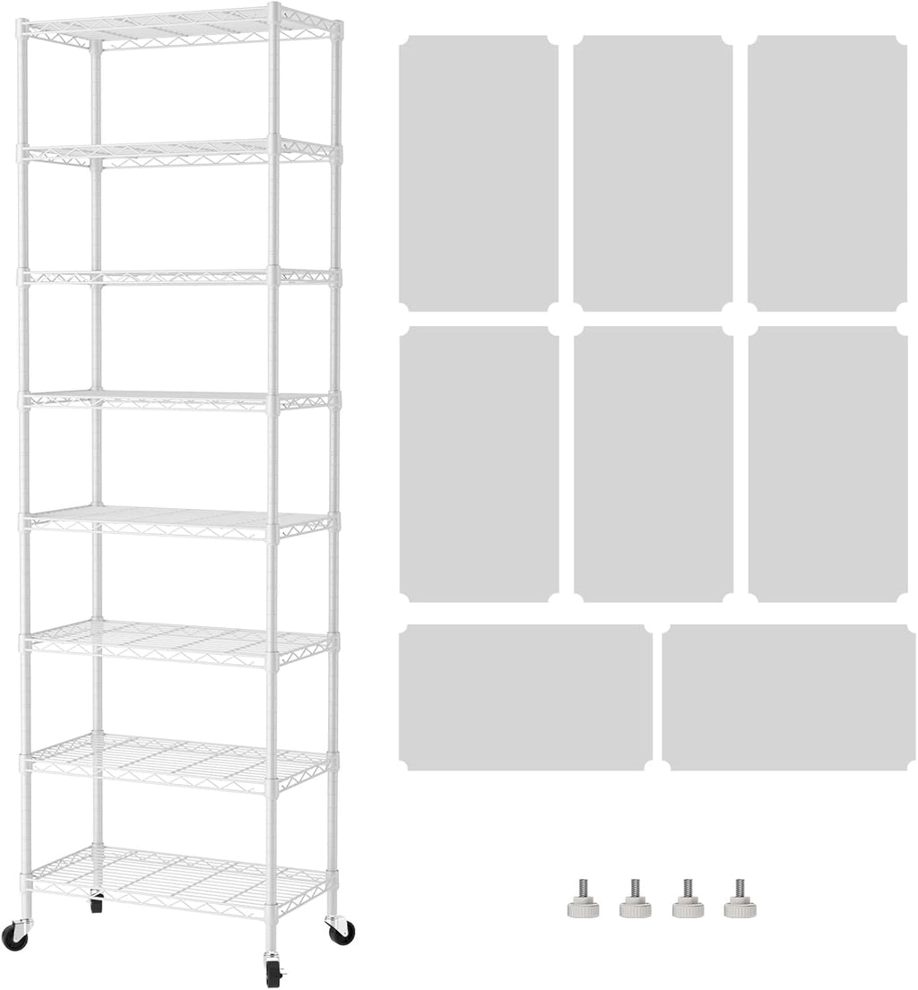 SINGAYE 8-Tier Metal Shelf Organizer - Adjustable Wire Shelving Unit for Kitchen, Garage, or Bathroom | 12" D x 22" W x 74" H - White