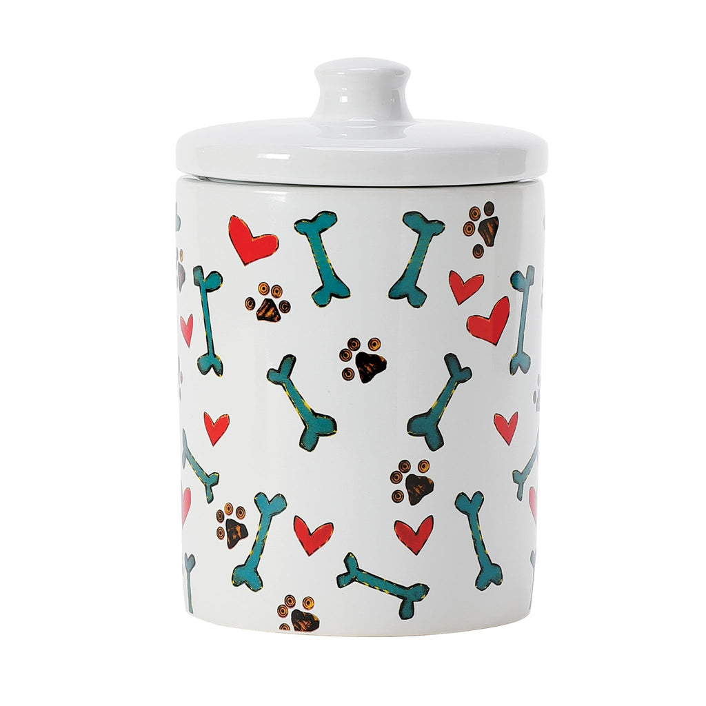 Enesco Izzy and Oliver Stephanie Burgess Painted Peace Love Dog Food Jar Treat Container, 7.25 Inch, Multicolor
