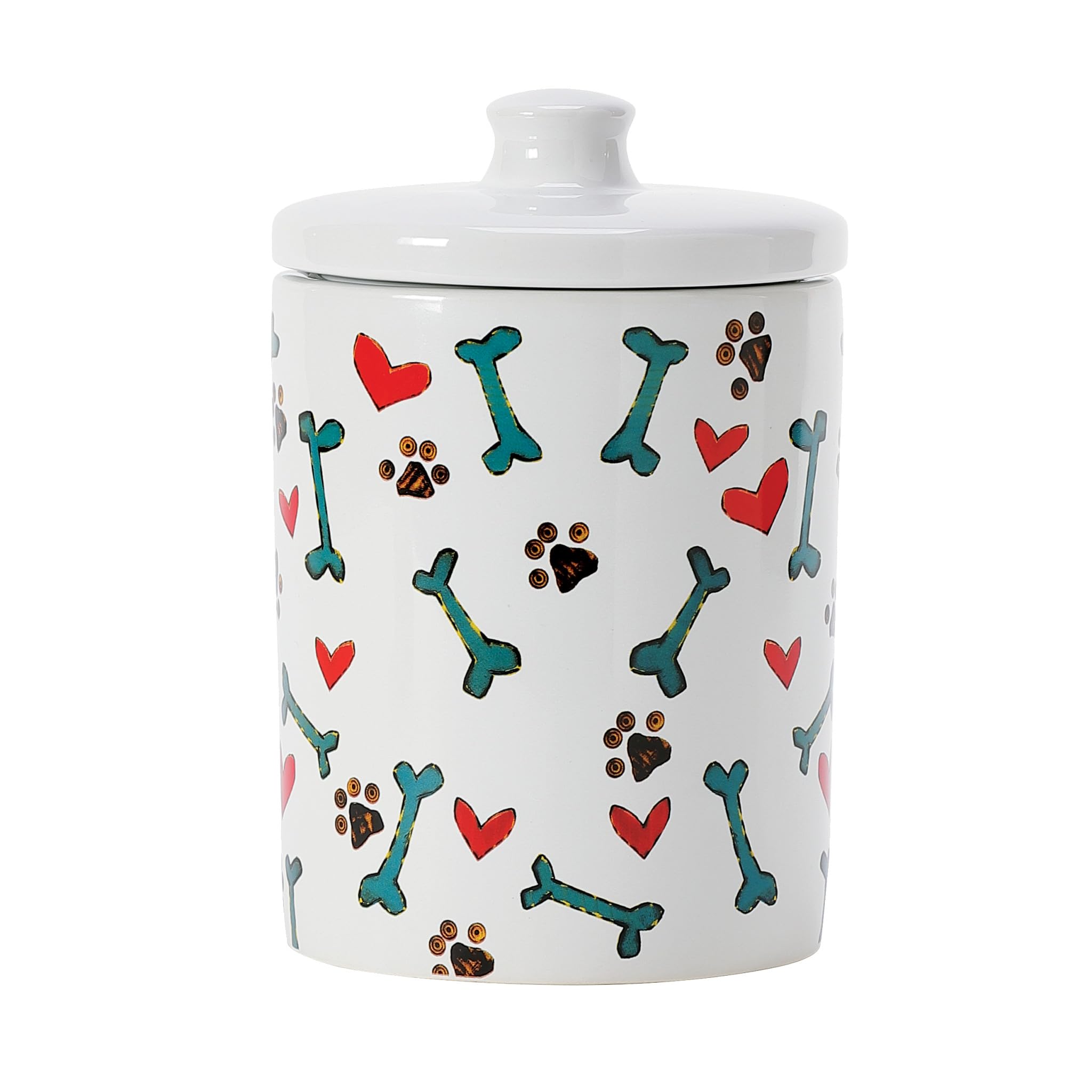 Enesco Izzy and Oliver Stephanie Burgess Painted Peace Love Dog Food Jar Treat Container, 7.25 Inch, Multicolor