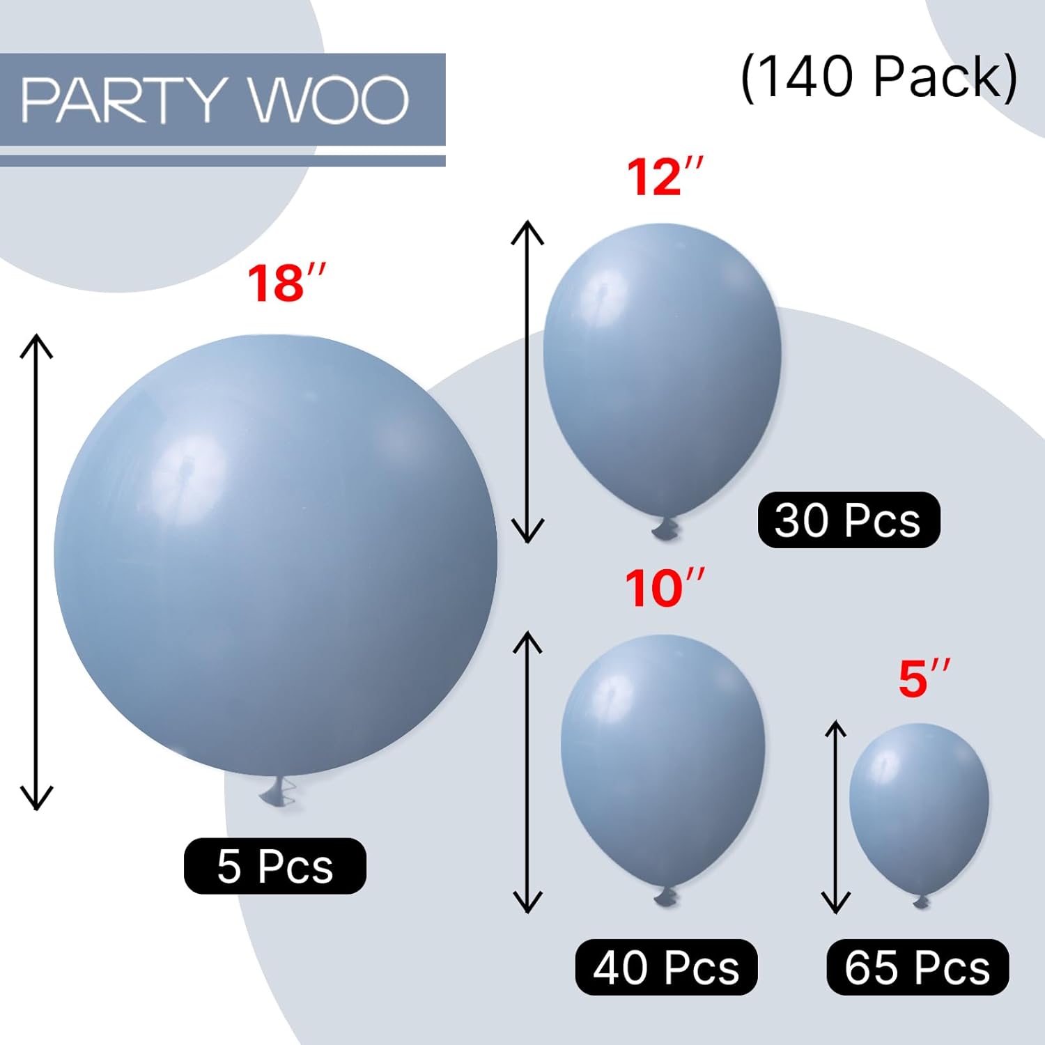 PartyWoo Dusty Blue Balloons - 140-Piece Boho Balloon Arch Kit for Baby Showers & Graduations | 5-12 Inch Sizes
