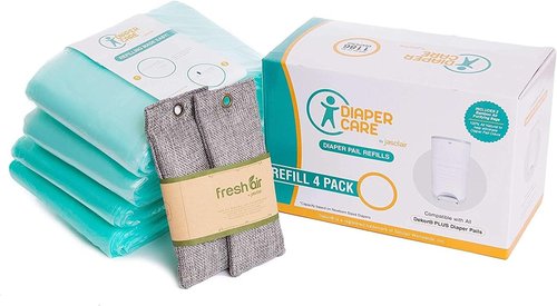 Jasclair Refill Bags for Dekor Plus Diaper Pail - Odor-Locking Multi-Layer Liners | 4 Pack | Leak-Resistant & Light Baby Powder Scent