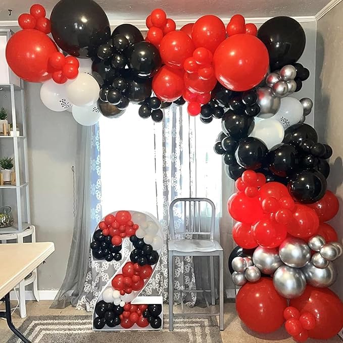 Red and Black Balloon Arch Kit with Stars - 153 Pcs Balloons