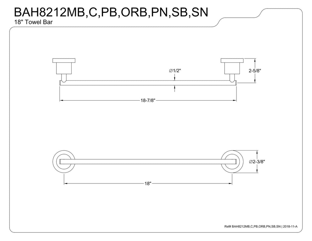 Kingston Brass BAH8212SB Concord 18-Inch Single Towel Bar, Brushed Brass
