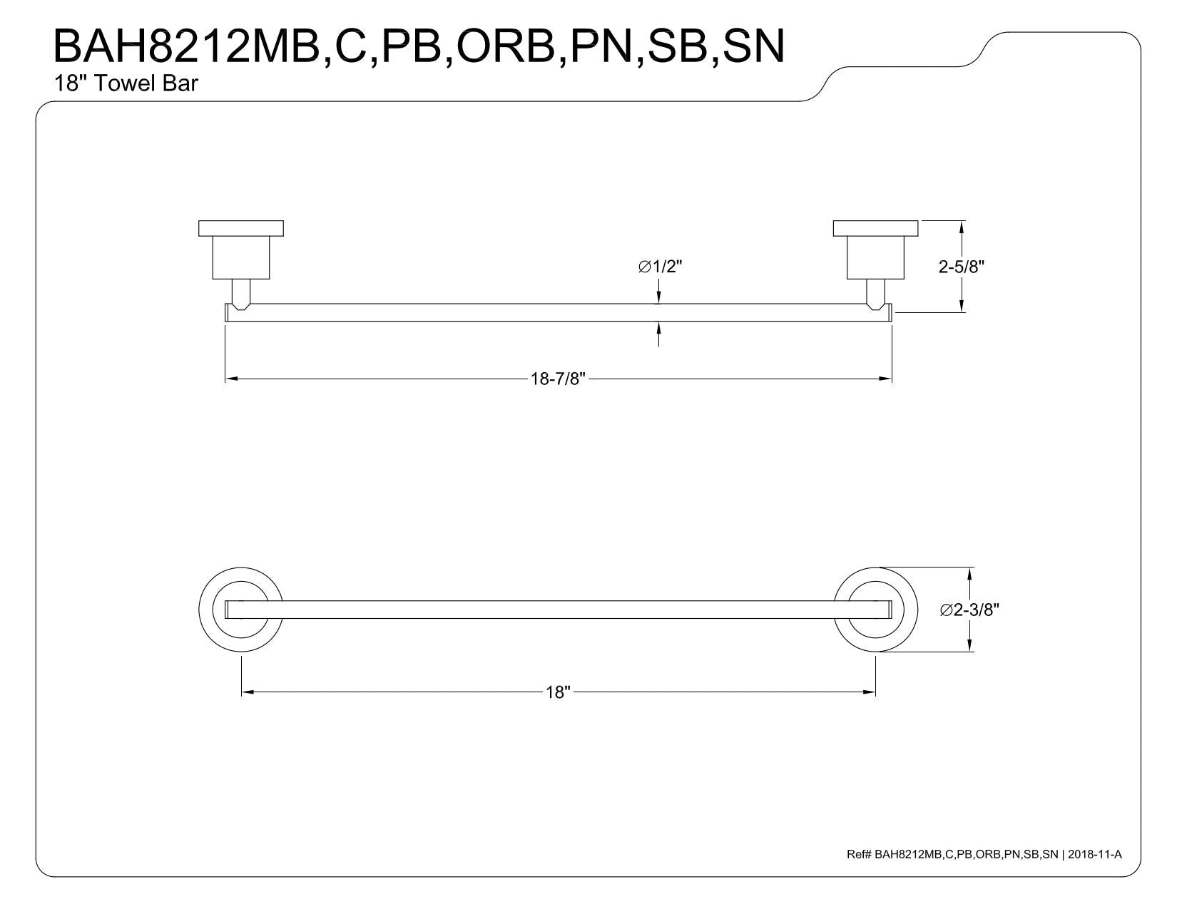 Kingston Brass BAH8212SB Concord 18-Inch Single Towel Bar, Brushed Brass
