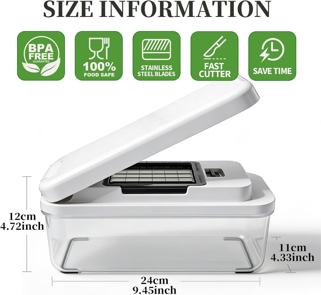 Skiennix 14-In-1 Vegetable Chopper - Versatile Cutter with 7 Blades, Container & Lid | Ideal for Salad & Cheese Grating