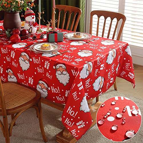 Christmas Holiday Rectangular Tablecloth 60 x 84 Inches Santa Print Spill-Proof