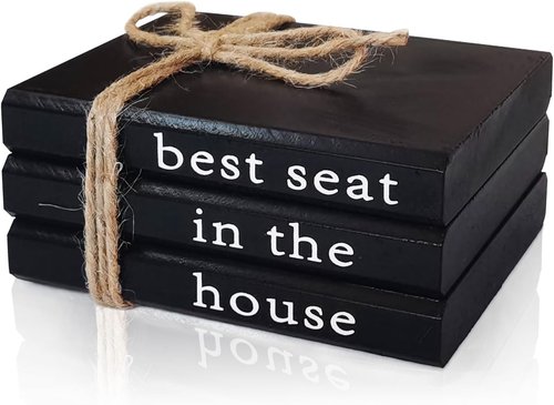 Farmhouse Bathroom Decor | Rustic Wooden Decorative Books - Funny Accent for Guest Restroom