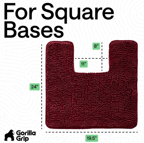 GORILLA GRIP Plush Chenille Bath Rug Mat - Soft Microfiber for Square Toilet Base | Machine Washable, Burgundy