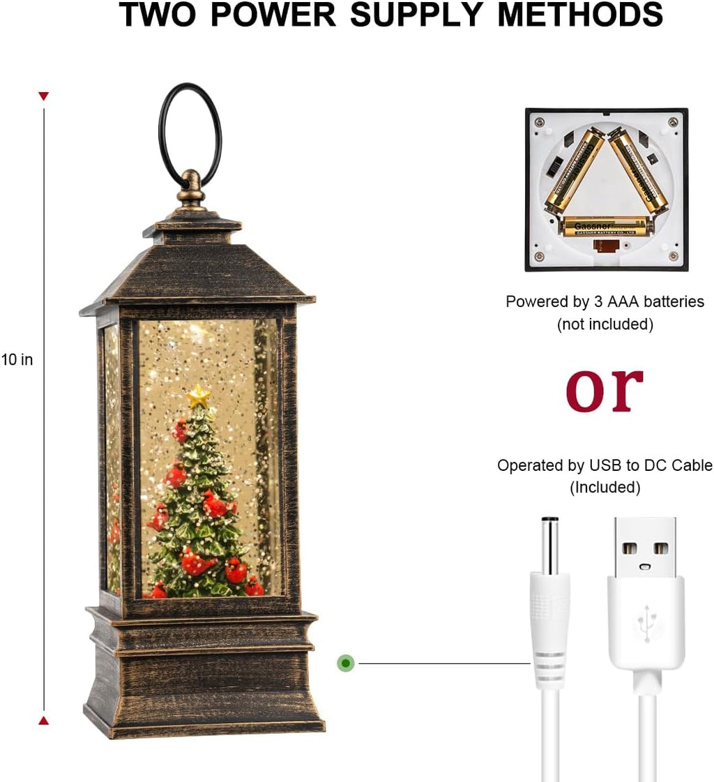 VISFLAIR 10'' Lighted Christmas Tree Snow Globe | Cardinal Music Water Lantern with Glitter Decoration