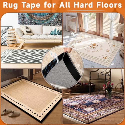 TONOS Non-Slip Carpet Tape - 12 PCS Rug Grippers for Hardwood Floors