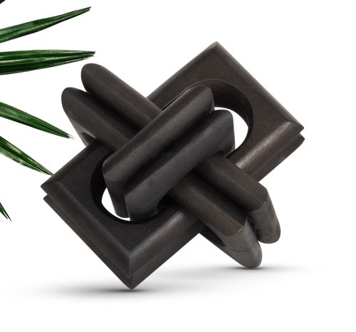 ANONYO Boho Wooden Chain Links Decorative Object for Coffee Table & Shelf | Handmade Mango Wood Knot Sculpture | Rustic Modern Arch Décor for Living Room, Entryway, Console,Office Home Accent (Black)