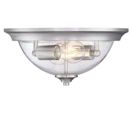 Westinghouse 6115900 Basset Contemporary Two-Light, 13 Inch Indoor Flush Mount Ceiling Light Fixture, Brushed Nickel Finish, Clear Seeded Glass