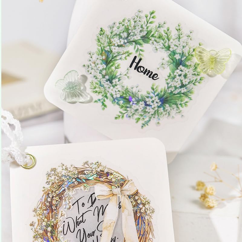 TIAMECH Starry Gypsophila Flower PET Stickers 60 Pcs Waterproof Junk Journal