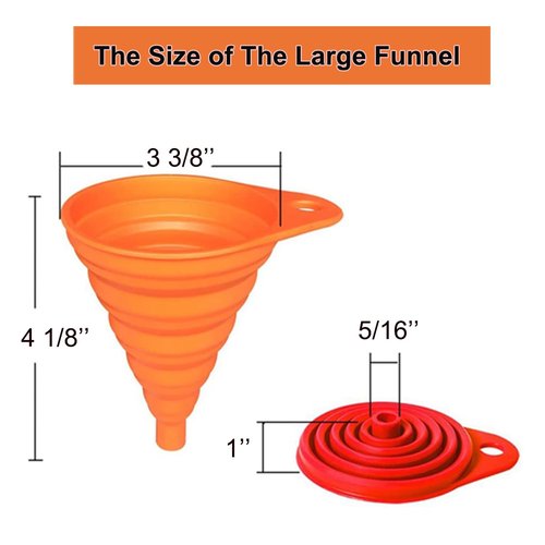 KongNai Funnel Set - Foldable Silicone Kitchen Funnels for Easy Liquid Transfer | 6 Pack, Small & Large