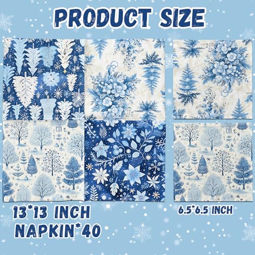 Blue Winter Christmas Napkins 40pcs - Reindeer & Tree Holiday Party Supplies