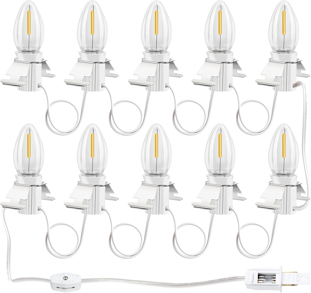 Skiennix Christmas Village Lights - 10 LED C7 Bulbs with Clips for Warm White Holiday Decor