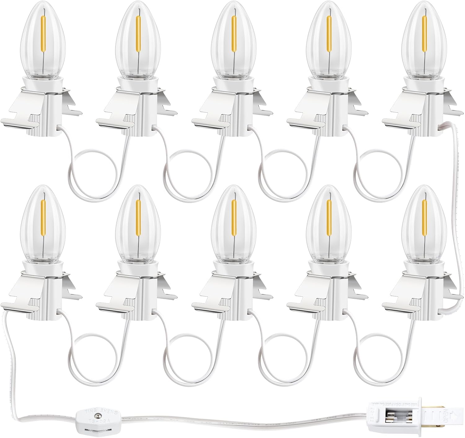 Skiennix Christmas Village Lights - 10 LED C7 Bulbs with Clips for Warm White Holiday Decor