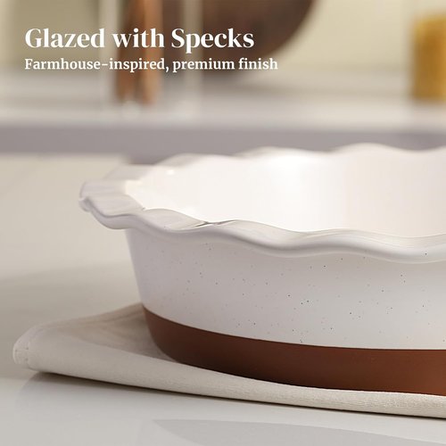 DOWAN 9-Inch Deep Pie Pan - Non-Stick Ceramic Baking Dish with Ruffled Edge | Alabaster White, 56 OZ