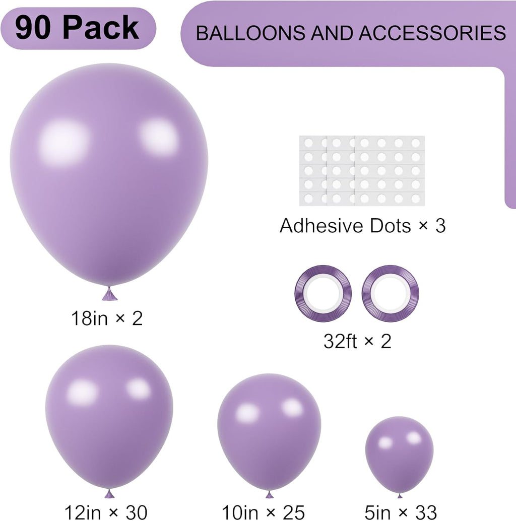 Voircoloria Lilac Balloon Garland Kit - 90 Pack of 5-18 Inch Balloons for Graduation, Wedding, and Birthday Celebrations