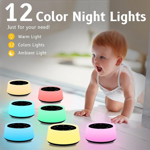 ColorsNoise Sound Machine - 30 Soothing Sounds & 12 Color Night Light | Memory Function (Black)