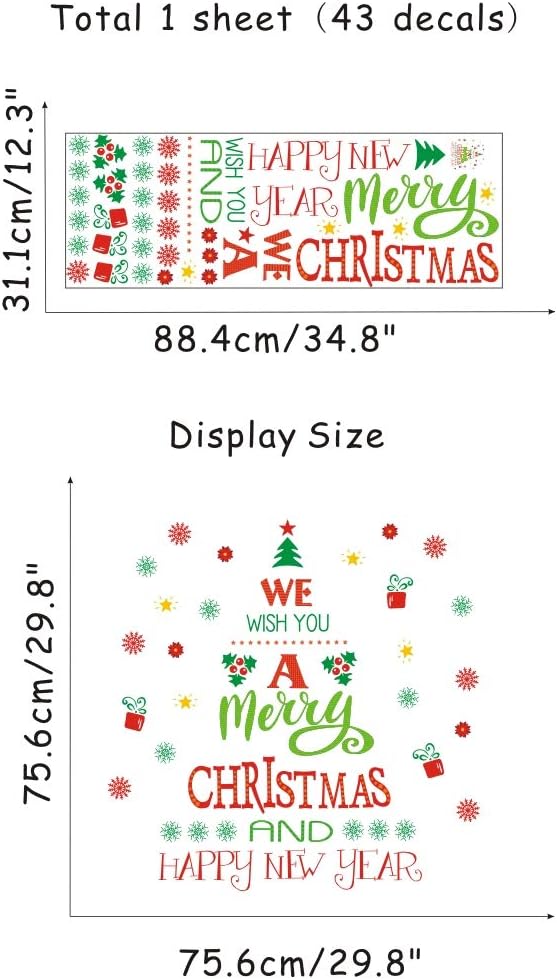 TOARTi Merry Christmas Wall Decals - Happy New Year Quotes & Snowflake Stickers for Festive Decor