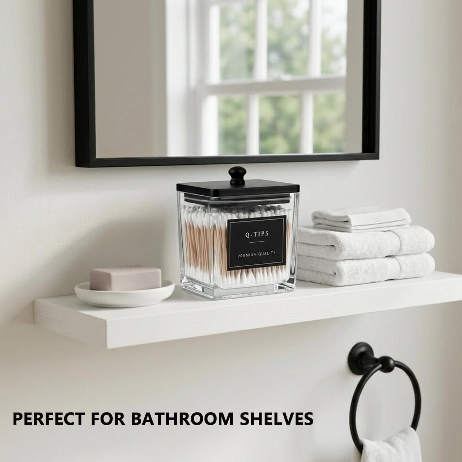 Skiennix 2-Pack Glass Qtip Holder Dispenser Set - Elegant Bathroom Storage Canisters for Cotton Balls, Swabs & More