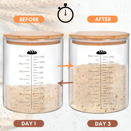 Yayacol 50oz Sourdough Starter Jar Glass with Recipes, Sourdough Starter Kit, Large Capacity Wide Mouth Glass Jar with lid, Sourdough Bread Baking Supplies
