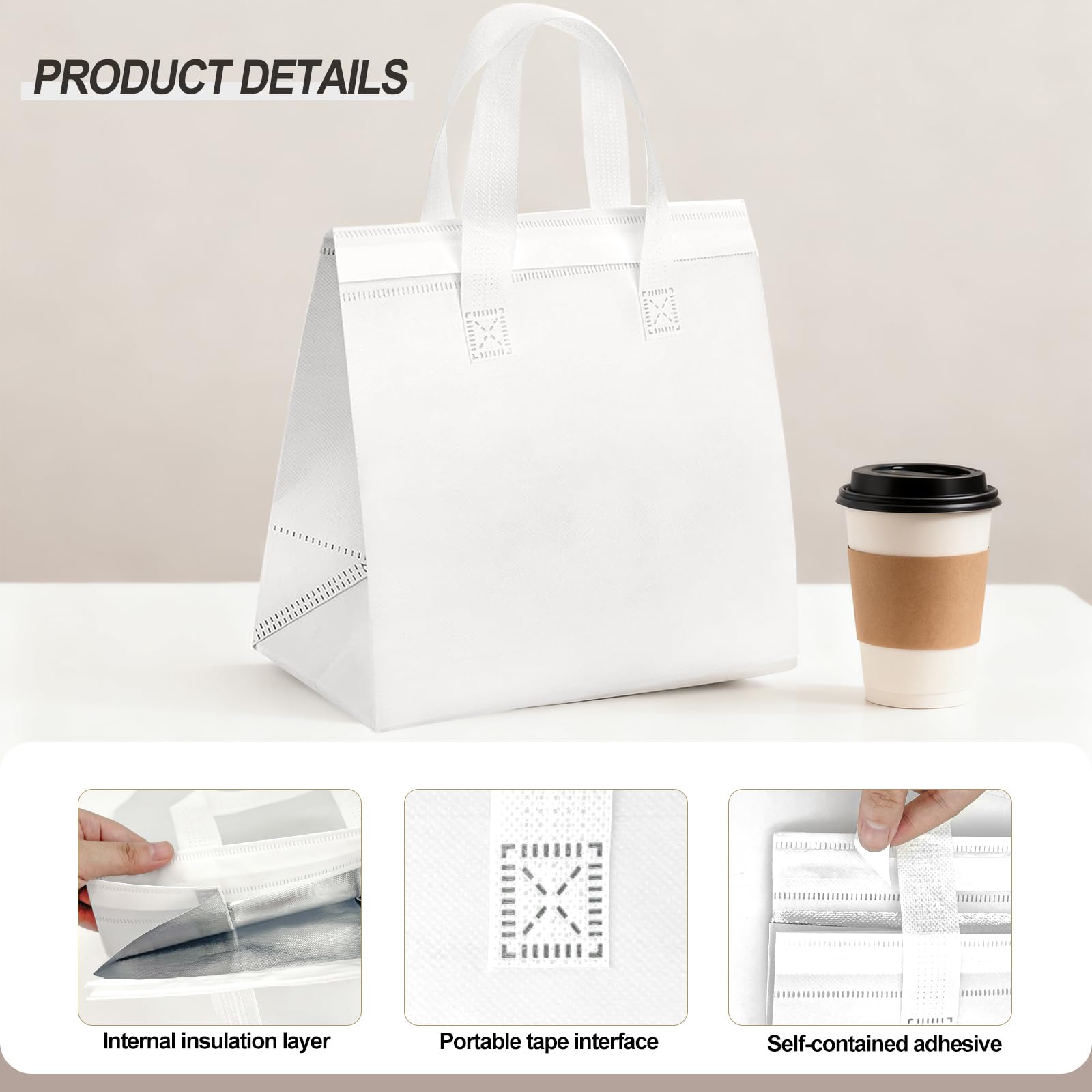 SAMORADREA 120 Pcs Insulated Take Out Bags Bulk in Thermal Insulation Lunch Bag for Hot Cold Food Coffee Milk Tea BBQ or Wedding Birthday Catering Restaurant Grocery Picnic Donation Gift Bag