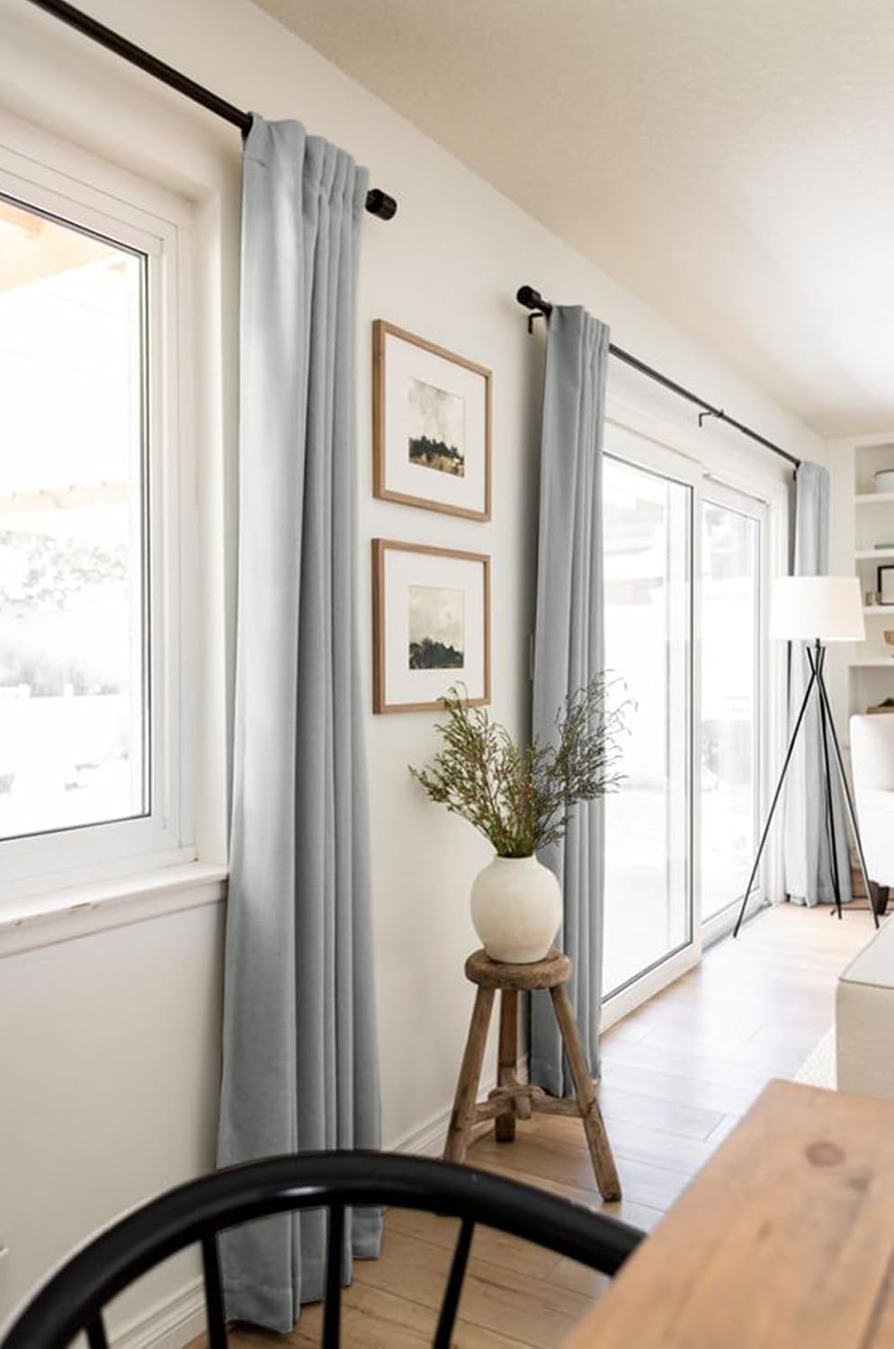 Skiennix 100% Blackout Linen Curtains - Thermal Insulated Drapes for Bedroom | 84" Long, Ash Grey, 2 Panels Set